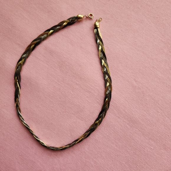 Vintage Braided Mixed Metal Tone Herringbone Necklace - Picture 6 of 7